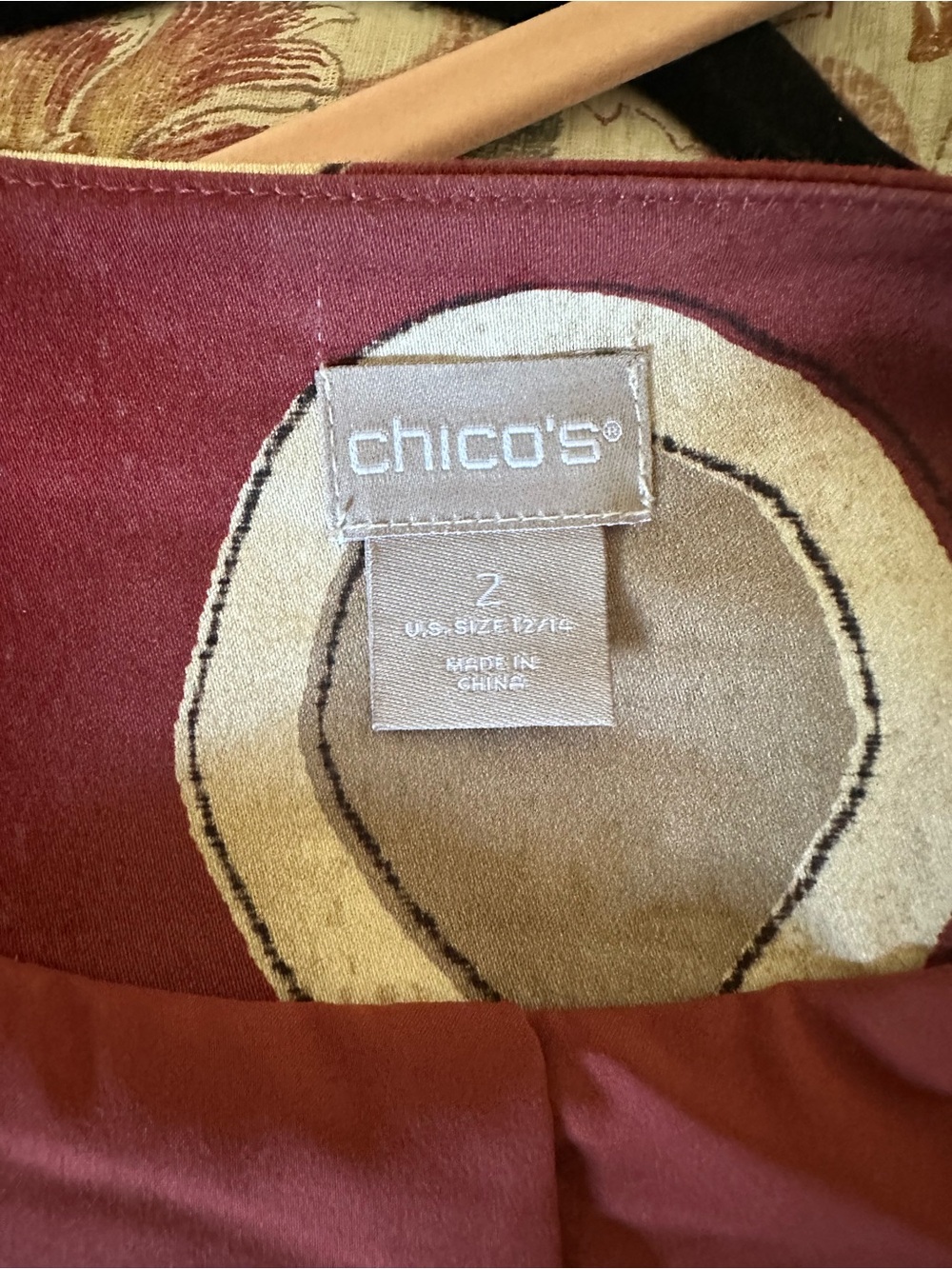 Chico's Red/ Rust  and Cream Open-Front Patterned Jacket - Picture 3 of 4
